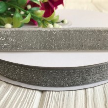 Стрічка велюр з люрексом, 1,5 см, срібло, метр