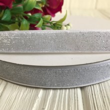 Стрічка велюр з люрексом, 1,5 см, білий, метр