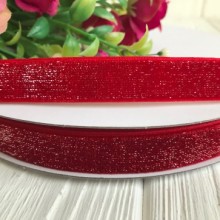 Стрічка велюр з люрексом, 1,5 см, червоний, метр