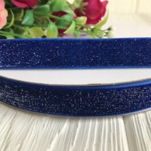 Стрічка велюр з люрексом, 1,5 см, темно-синій, метр