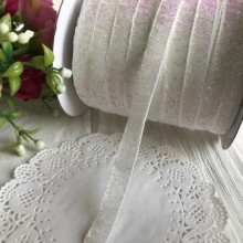Стрічка велюр з люрексом, 1 см, білий перламутр, метр