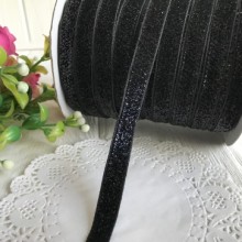 Стрічка велюр з люрексом, 1 см, чорний, метр