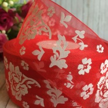 Органза півонія, 4 см, червоний