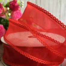 Органза з ажурним краєм, 2,5 см, червоний