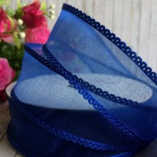 Органза з ажурним краєм, 2,5 см, темно-синій