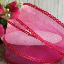 Органза з ажурним краєм, 2,5 см, світло-малиновий