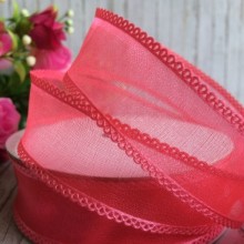Органза з ажурним краєм, 2,5 см, кораловий