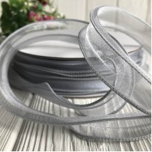 Органза з прошитим кантом, 3 см, сірий, рулон 23 м