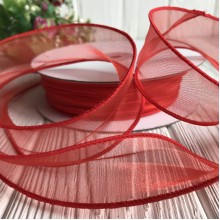 Органза з прошитим кантом, 3 см, червоний, рулон 23 м