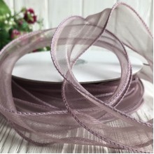 Органза з прошитим кантом, 3 см, темно-пудровий, рулон 23 м