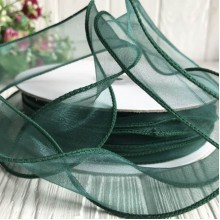 Органза з прошитим кантом, 3 см, нефритовий, рулон 23 м