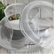 Органза з прошитим кантом, 3 см, блідо-сірий, рулон 23 м