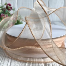 Органза з прошитим кантом, 3 см, бежевий, рулон 23 м