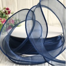 Органза з прошитим кантом, 3 см, сапфіровий, рулон 23 м