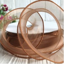 Органза з прошитим кантом, 3 см, карамельний, рулон 23 м