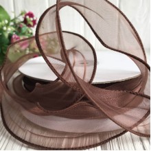 Органза з прошитим кантом, 3 см, шоколадний, рулон 23 м