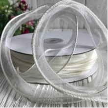 Органза з прошитим кантом, 3 см, молочний, рулон 23 м