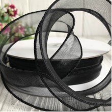 Органза з прошитим кантом, 3 см, чорний, рулон 23 м
