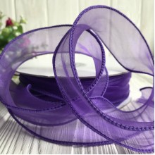 Органза з прошитим кантом, 3 см, фіолетовий, рулон 23 м