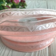 Органза з атласним візерунком, 2 см, персиковий