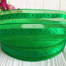 Органза з атласним візерунком, 2 см, зелений