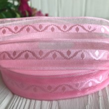 Органза з атласним візерунком, 2 см, яскраво-рожевий