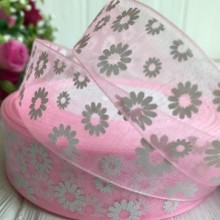 Органза 2,5 см, ромашка, світло-рожевий