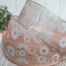 Органза 2,5 см, ромашка, персиковий