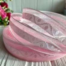 Органза з атласним візерунком, 2 см, світло-рожевий