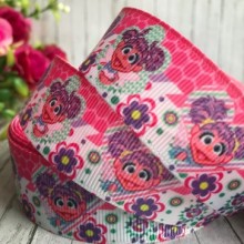 Репс 2,5 см VIP, дівчинка з хвостиками, біло-малиновий фон