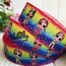 Репс 2,5 см Lol, червоно-жовто-салатове омбре, метр