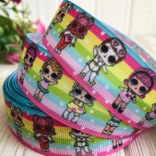 Репс 2,5 см Lol, бірюзово-малиново-жовта смуга, метр