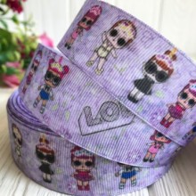 Репс 2,5 см Lol, лавандовий у квіточки, метр