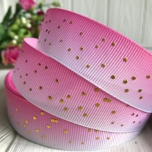 Репс омбре із зірочками, 2,5 см, біло-рожевий