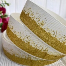 Репс 2,5 см, глітерний розсип, молочний із золотом