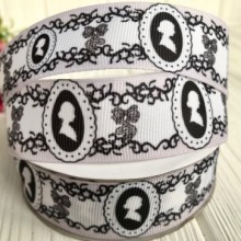 Репс 2,5 см, камея та бантик, білий з чорним