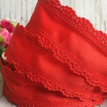 Репс із ажурним кантом, 3,5 см, червоний