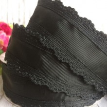 Репс із ажурним кантом, 3,5 см, чорний