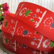 Репс 2,5 см, червоний з дівчинкою та хлопчиком