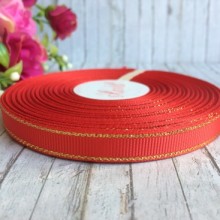 Репс 0,9 см люрекс (золото), червоний, рулон 23 м