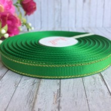 Репс 0,9 см люрекс (золото), зелений, рулон 23 м