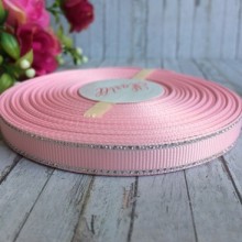 Репс 0,9 см люрекс (срібло), світло-рожевий, рулон 23 м