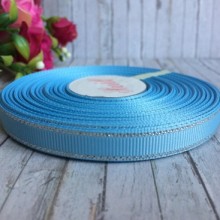 Репс 0,9 см люрекс (срібло), блакитний, рулон 23 м