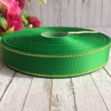 Репс 1,5 см люрекс (золото), зелений, за 1 м