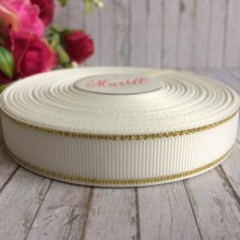 Репс 1,5 см люрекс (золото), білий, за 1 м