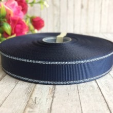 Репс 1,5 см люрекс (срібло), сапфіровий, за 1 м