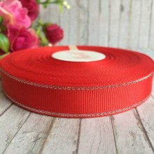 Репс 1,5 см люрекс (срібло), червоний, за 1 м