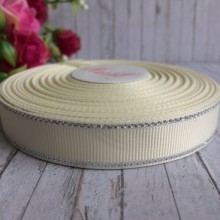 Репс 1,5 см люрекс (срібло), молочний, за 1 м
