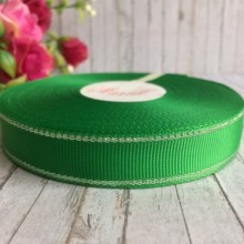 Репс 1,5 см люрекс (срібло), зелений, за 1 м