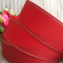 Репс 2,5 см люрекс (срібло), темно-червоний, за 1 м